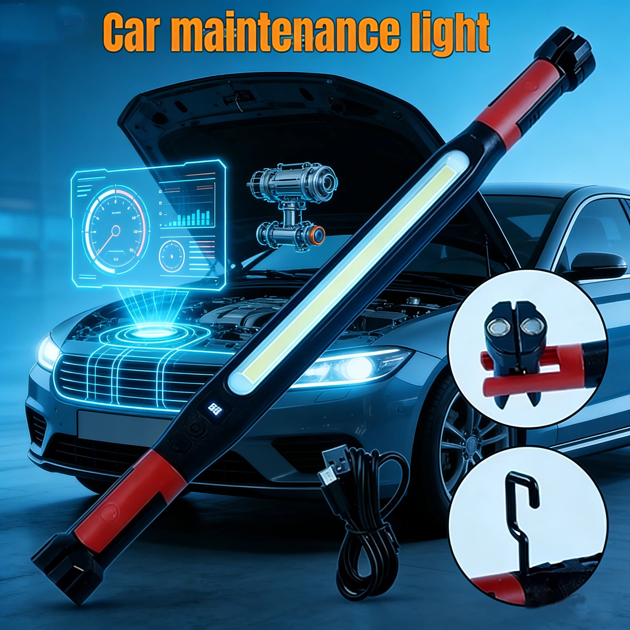 1200 Lumen Rechargeable LED Work Torch with Magnetic Base, 360° Lighting Head Repairing Auto, Emergency and Current Interruptions, for Mechanical