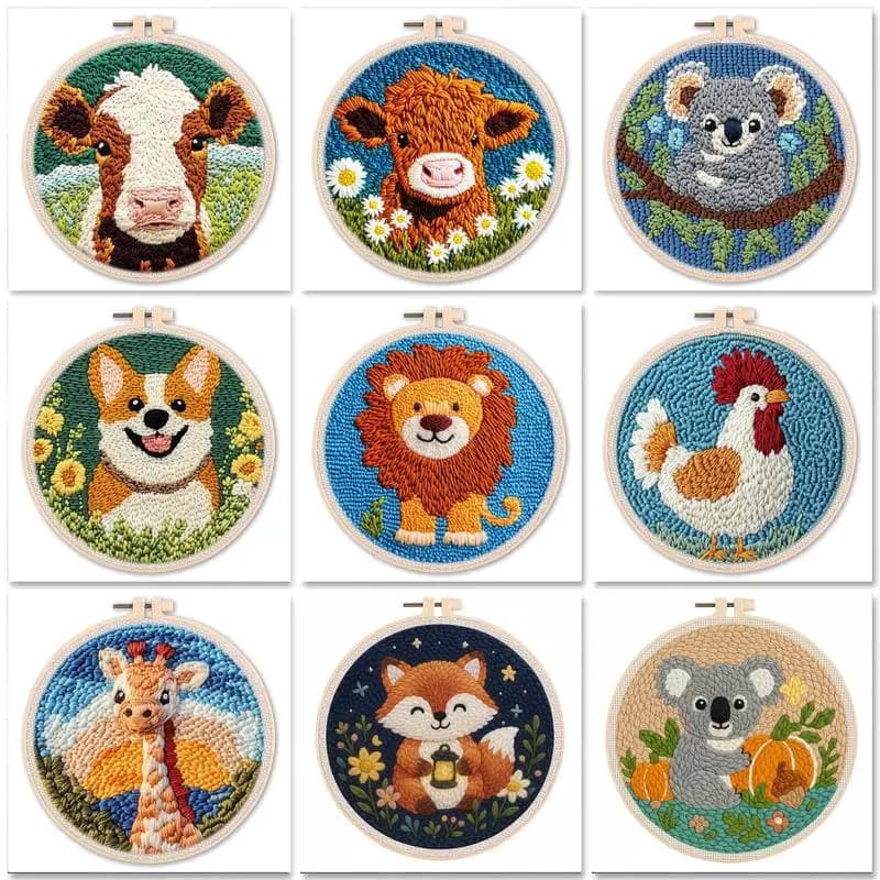 GATYZTORY Lion Diy Needle Punch Kit Wall Art Cross Stitch Kits Animal Embroidery Kits For Beginners Handmade Art Supplies