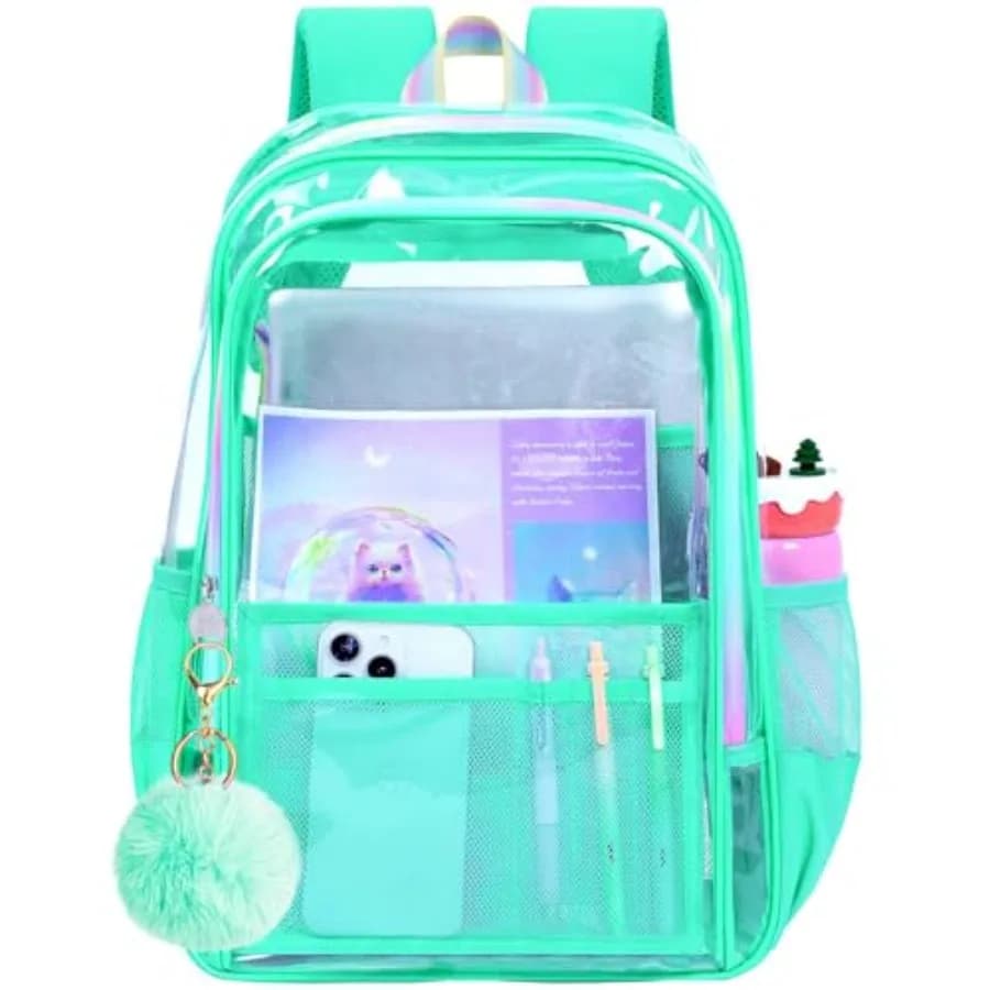 gxtvo Clear Backpack, Heavy Duty Transparent Bookbag, See Through Backpacks for Women Men Heavy Duty