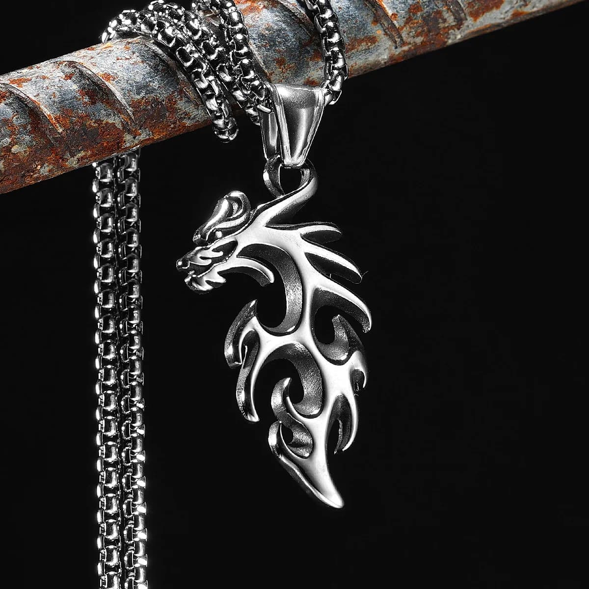 Dragon Pendants 316L Stainless Steel Men Powerful Amulet Necklaces Chain Punk Rock Trendy for Male Friends Jewelry Xmas Gift