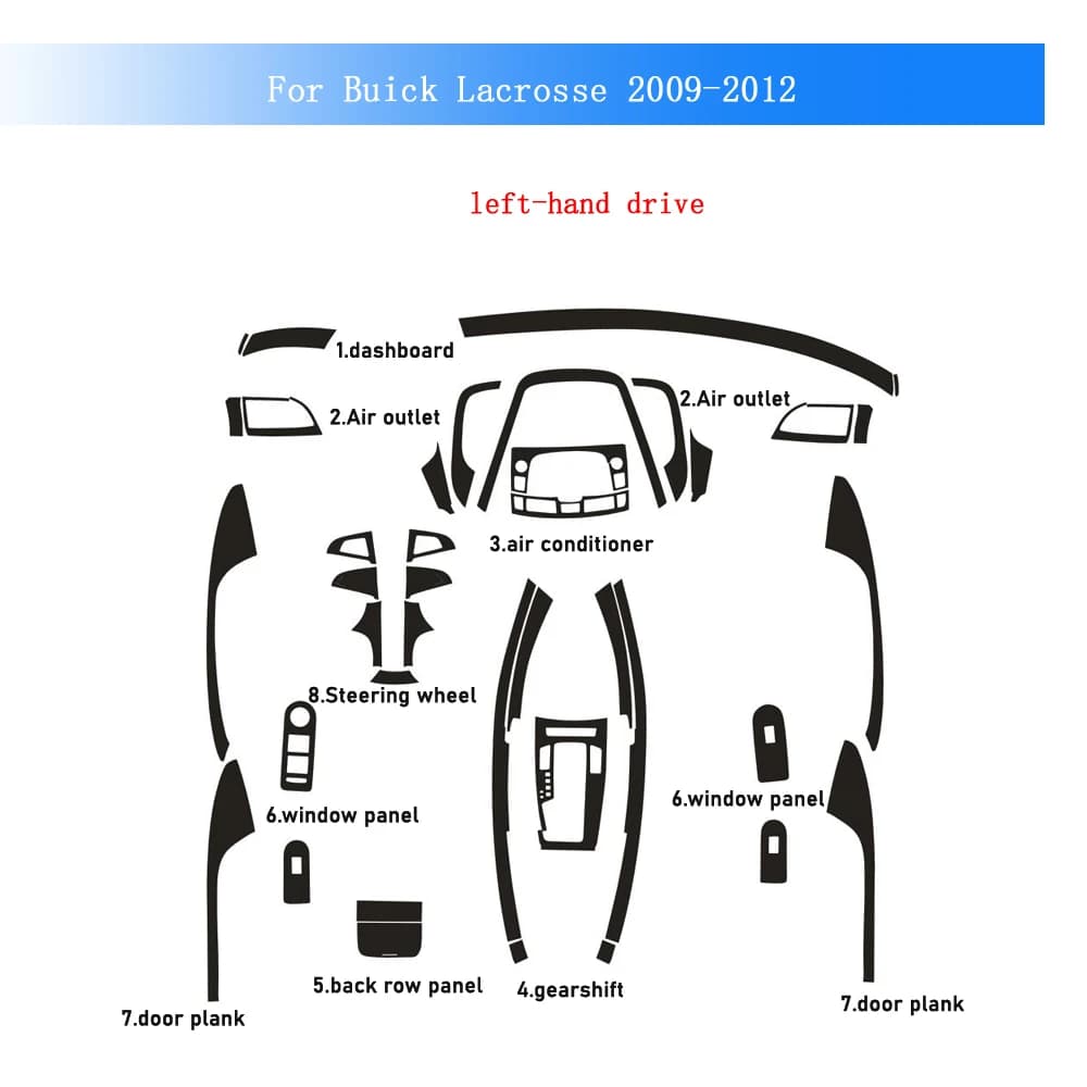 Pellicola in Fibra di Carbonio per Buick Lacrosse 2009-2012, Adesivo per Interni Auto, Console Centrale, Cruscotto, Maniglie Porte, Pannello di Sollevamento