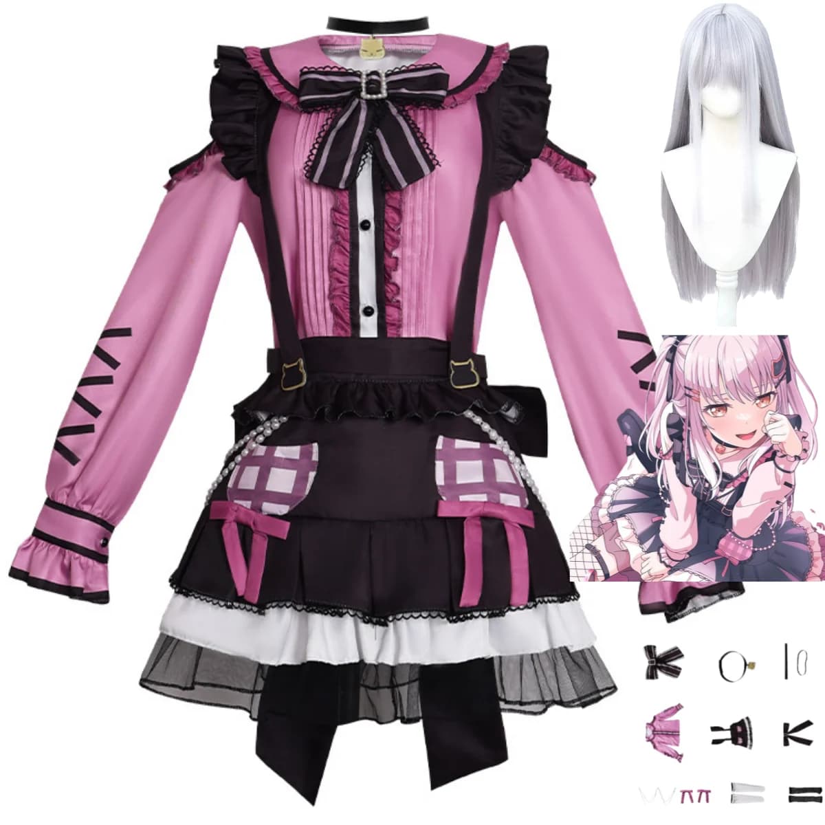 Anime BanG Sogno! Yukina Minato Cosplay Costume Roselia FES 8.5 Anniversary Wig Pink Lolita Dress Woman Carnival Dress Cute