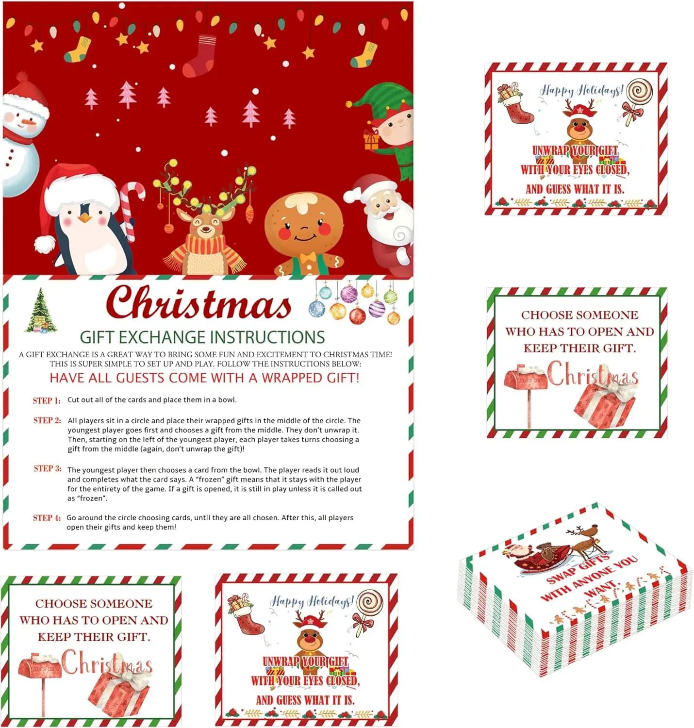 Carte da gioco per scambio natalizio 61 pezzi Carte per giochi per famiglie di buon Natale Regalo per le vacanze Carte per giochi per feste per la famiglia