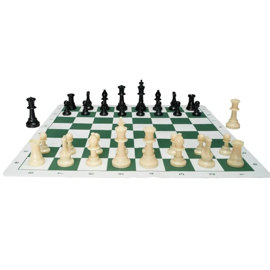 Set di scacchi da torneo Scacchiera per principianti rollup da 20 pollici Gioco di scacchi pieghevole in silicone con pezzi di scacchi ponderati in plastica Stora