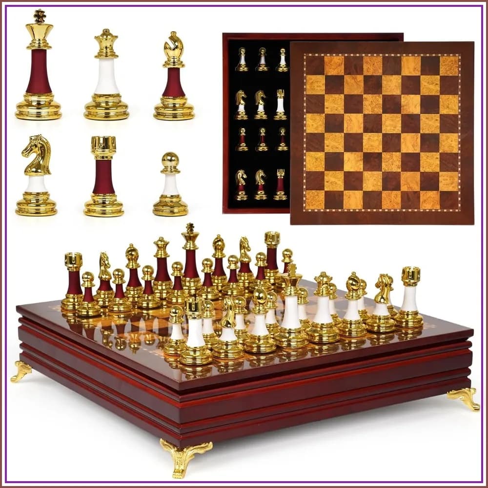 15-Inch Large Chess Set - Weighted Zinc Alloy & Acrylic Pieces with Wooden Board, Premium Game for Home, Office, Family Night & Gifts