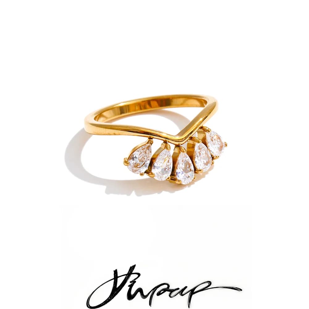 Yhpup Misura 678 Cubic Zirconia Goccia d'acqua Anello fiore sottile per le donne Acciaio inossidabile Delicato Tendenza Dito Gioielli Consiglia