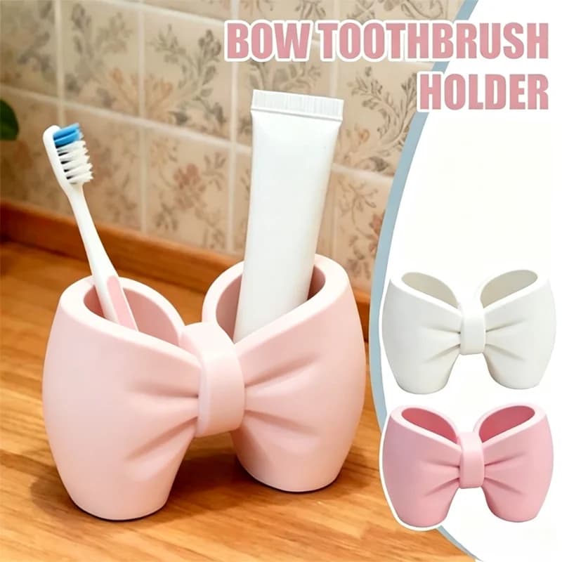 Bowknot Shape Toothbrush Shelf Multifunctional Toothbrush Holder Cute Bathroom Bedroom Storage Organizer Rack Home Decoration