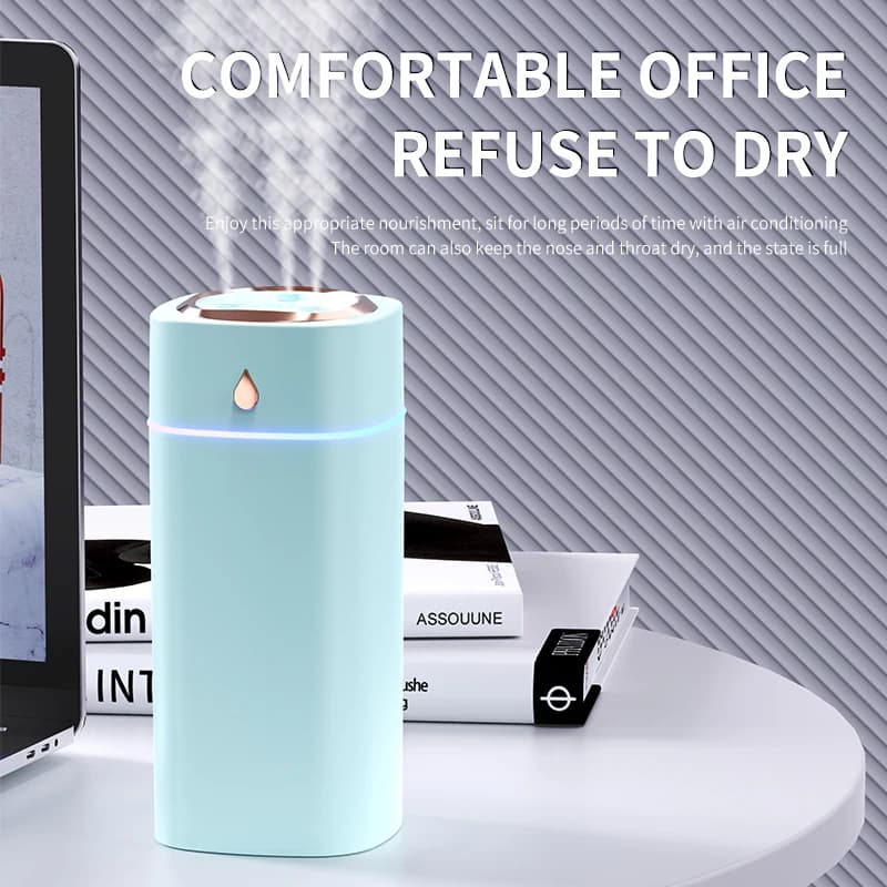 Umidificatore Portatile USB per Scrivania e Auto con Tre Ugelli, Grande Emissione di Nebbia, Ultra Silenzioso, Luce LED d'Atmosfera per Camera da Letto