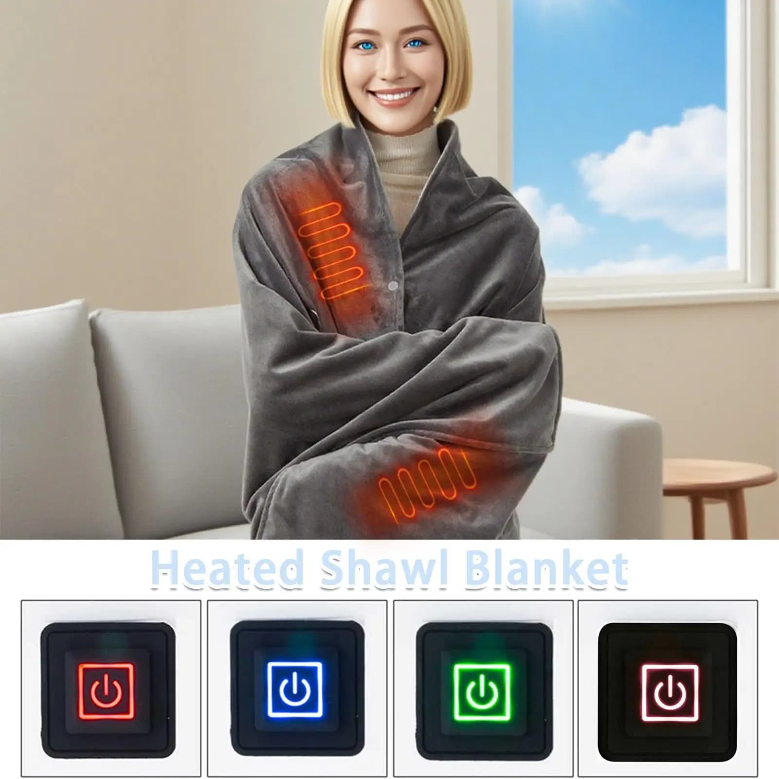 Heated Throw Blanket Wearable Cordless Winter Heating Shawl 3-Level Adjustable Heater Shawl For Indoor Home Studio Car Travel