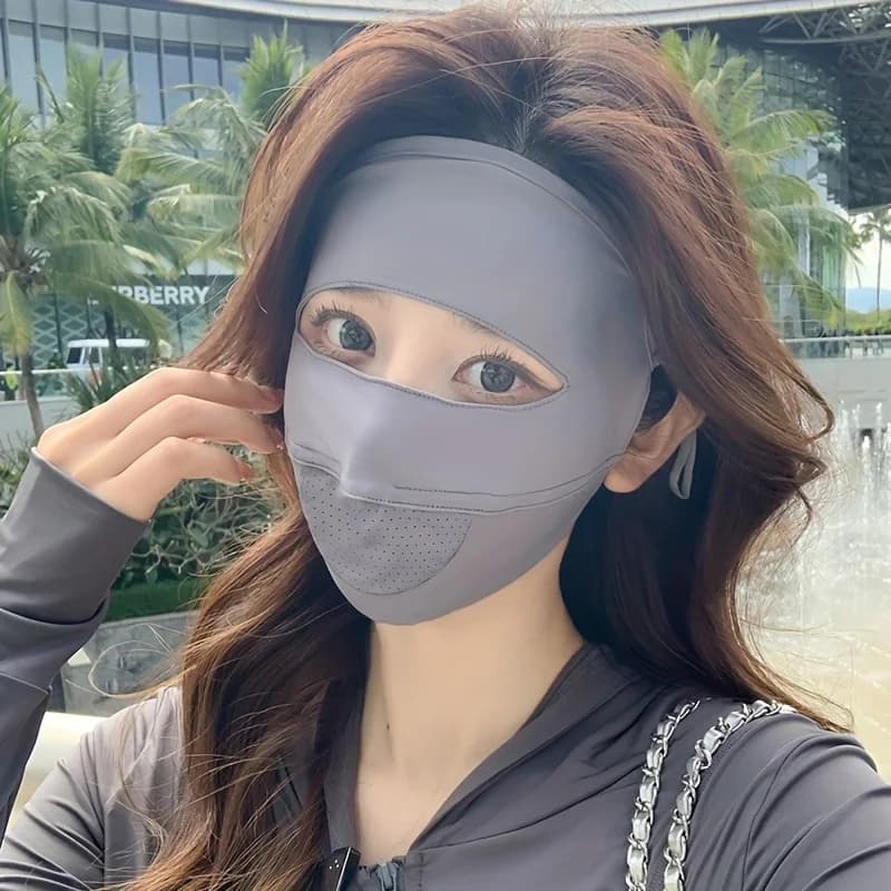 Maschera Traspirante Sottile Protettiva Solare Integrale in Seta Ghiaccio Anti-UV Senza Tracce per Ciclismo
