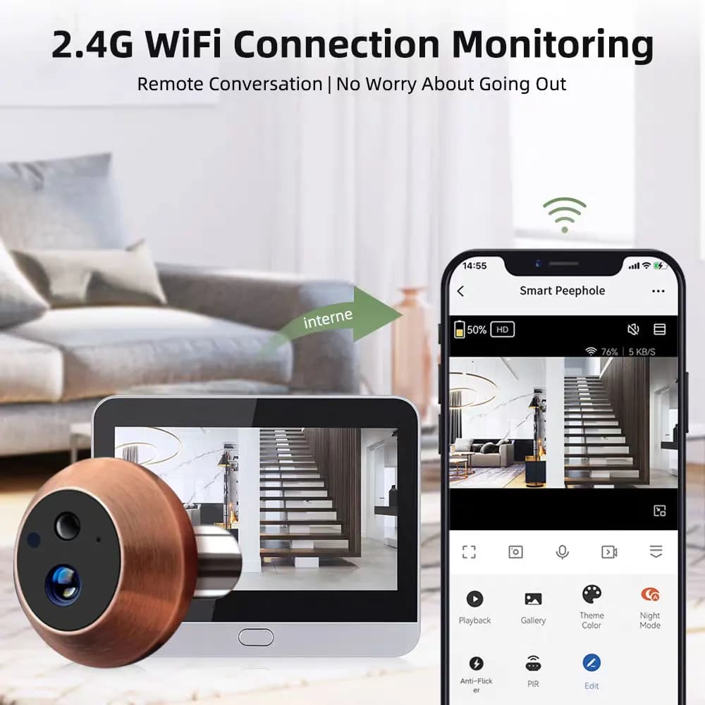 Telecamera Spioncino WiFi Tuya SmartLife 5MP con Schermo da 4,3 Pollici, Batteria 5000mAh, Allarme PIR, Compatibile Alexa per Sicurezza Domestica
