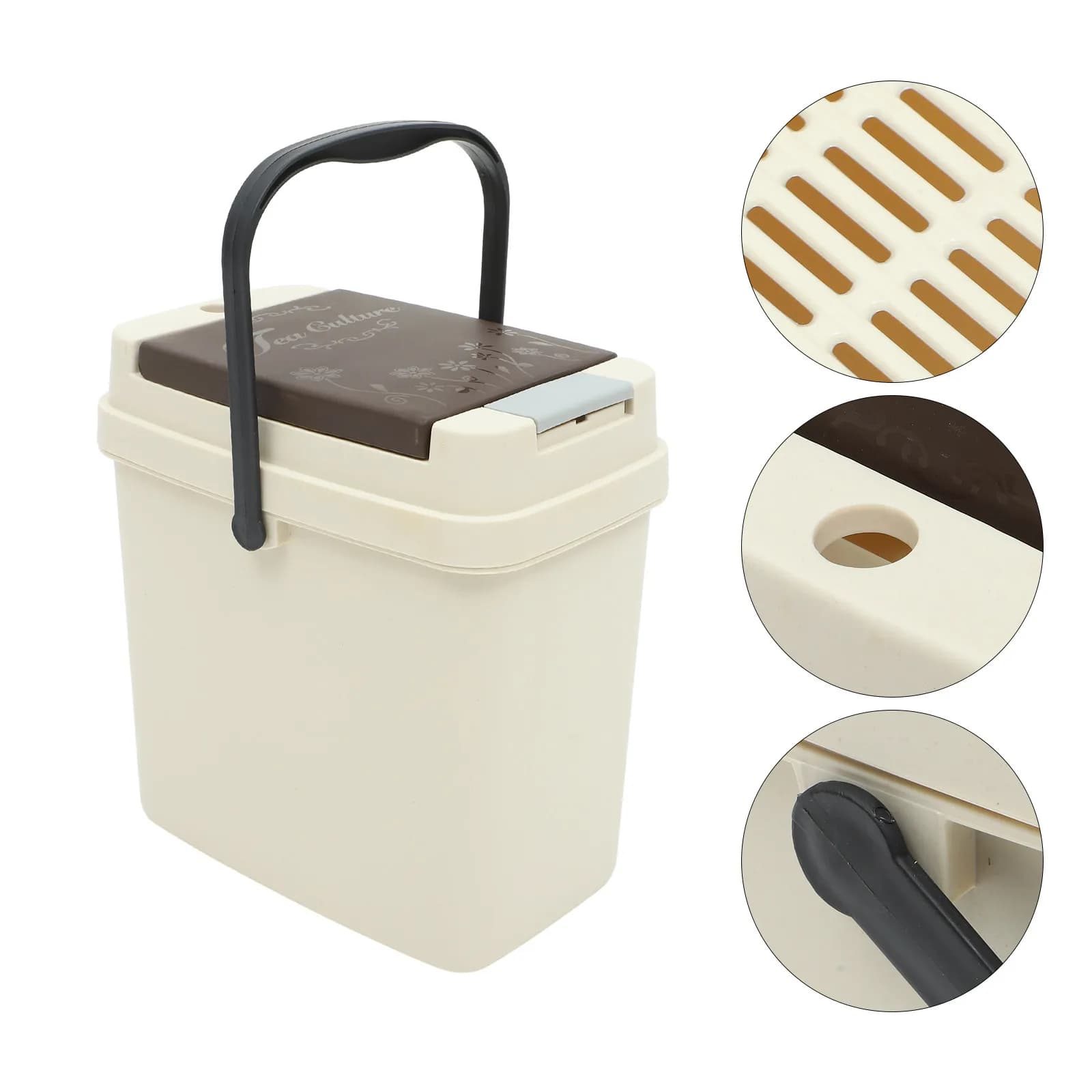 Plastic Tea Trash Can with Strainer One Button Open Large Capacity Kitchen Garbage Bin for Under Sink Cabinet Office Wastebasket