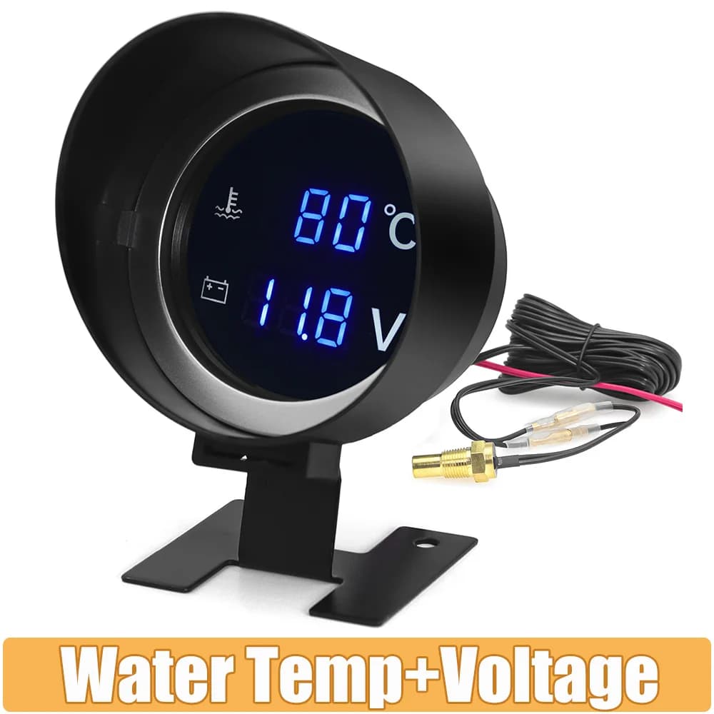 2 in 1 LED rotondo digitale indicatore temperatura acqua voltmetro voltmetro misuratore di tensione temperatura moto per sensore di temperatura camion auto 12V24V