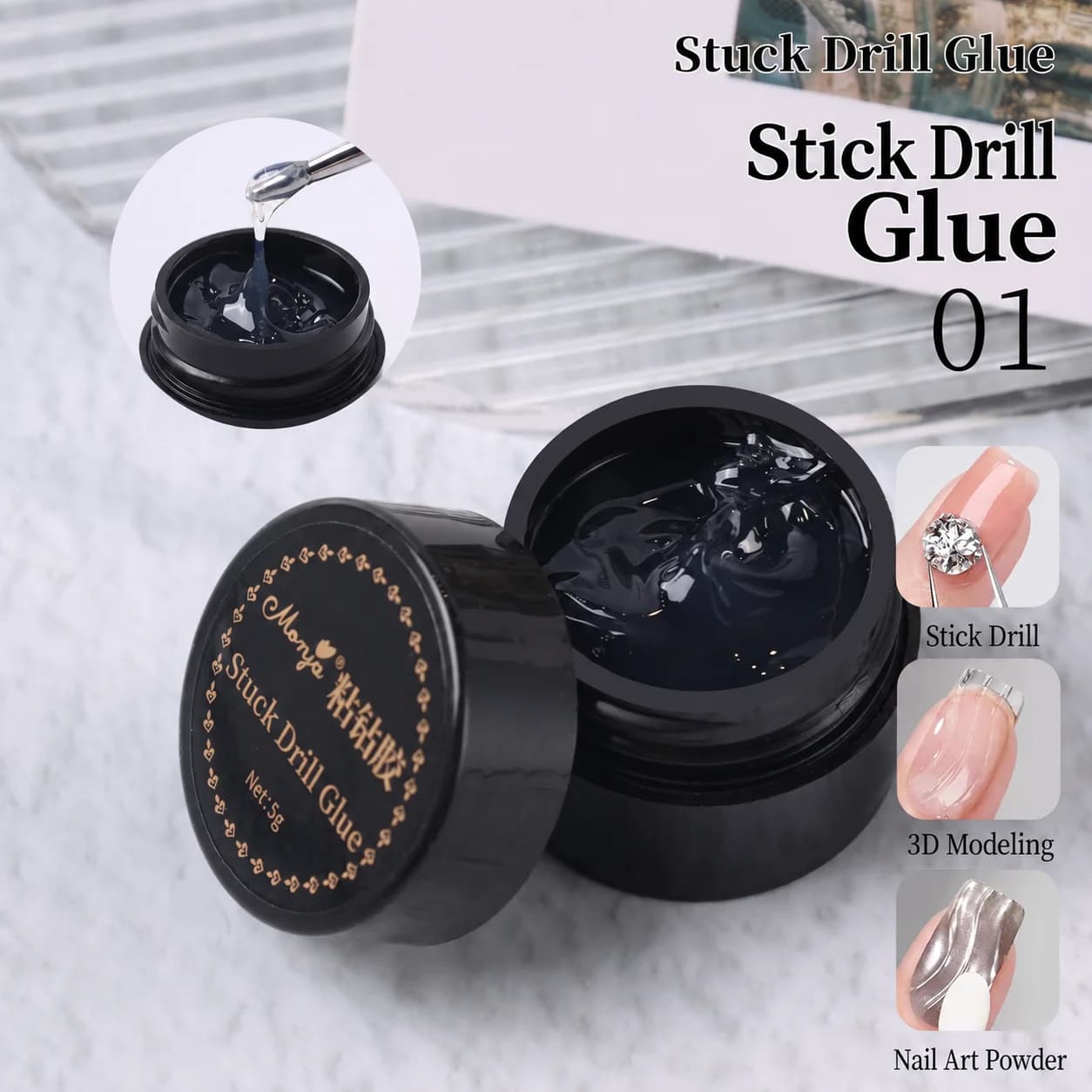 5g Nail Rhinestone Glue Strong Adhesive Non-Flowing Gel for Nail Art Rhinestones Gems Charms Crystal Decoration DIY Manicure