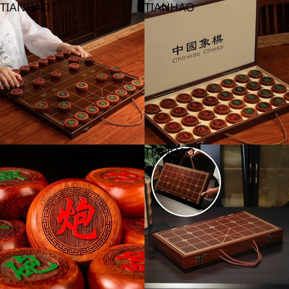 Chinese Chess Set Full Set for Kids and Adults Large Portable Folding Solid Beech Wood