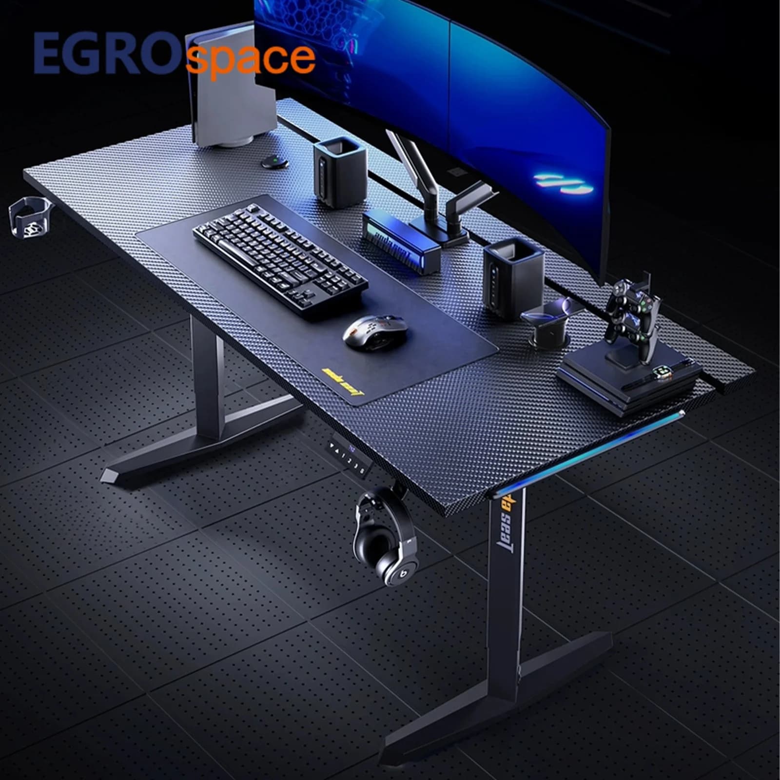 Scrivania da Gaming Regolabile in Legno con Doppio Motore Elettrico, Stile Moderno e Lussuoso