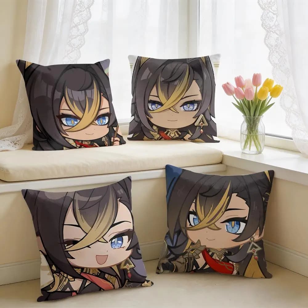 Dehya Cute Genshin Impact Cushion Cover Square Short Plush Pillow Case Living Room Sofa Home Decor Funda 40X40