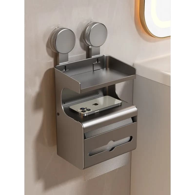 Scatola per fazzoletti con ventosa per WC Portaoggetti da bagno Nessuna perforazione Posizionamento carta igienica Portarotolo per carta igienica