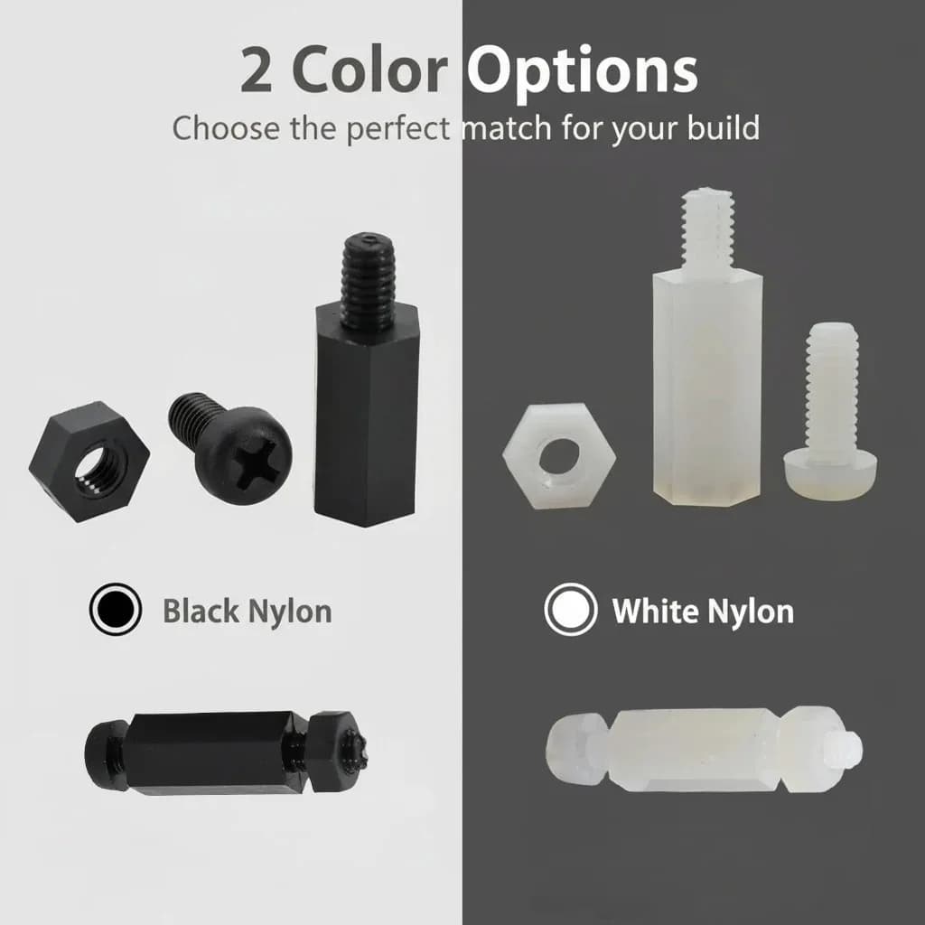 5 Size M2/M2.5/M3/M4/M5 Nylon PCB Spacer Set Cross-mounted screw with button head + hexagonal nut + hexagonal pillar for 3D motherboard