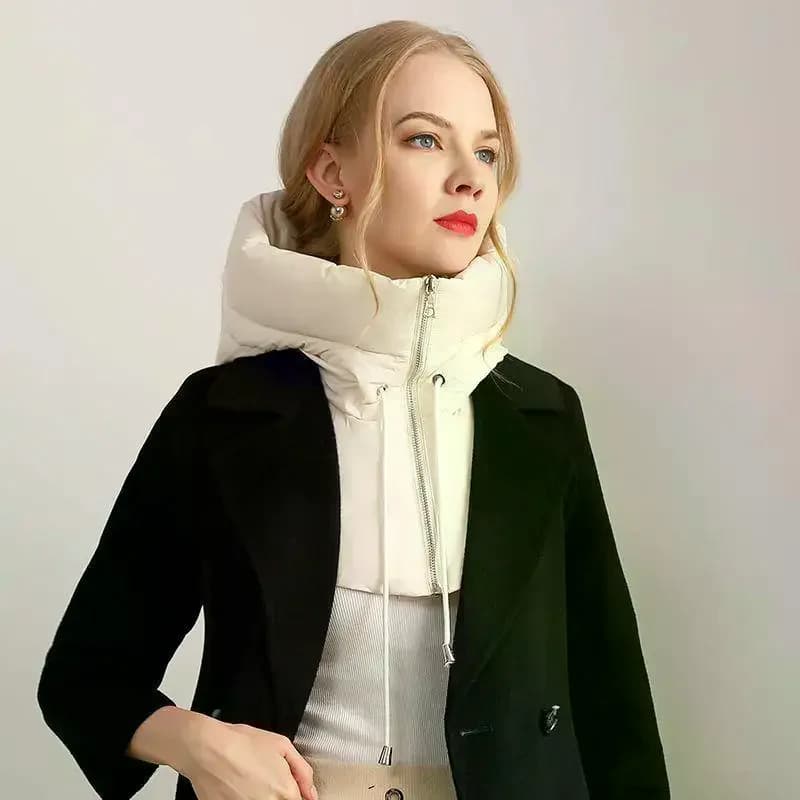Cappelli con cappuccio ultraleggeri con coulisse Copri collo rimovibile Sciarpa Cappello Cappotto con cerniera Canotta corta da donna