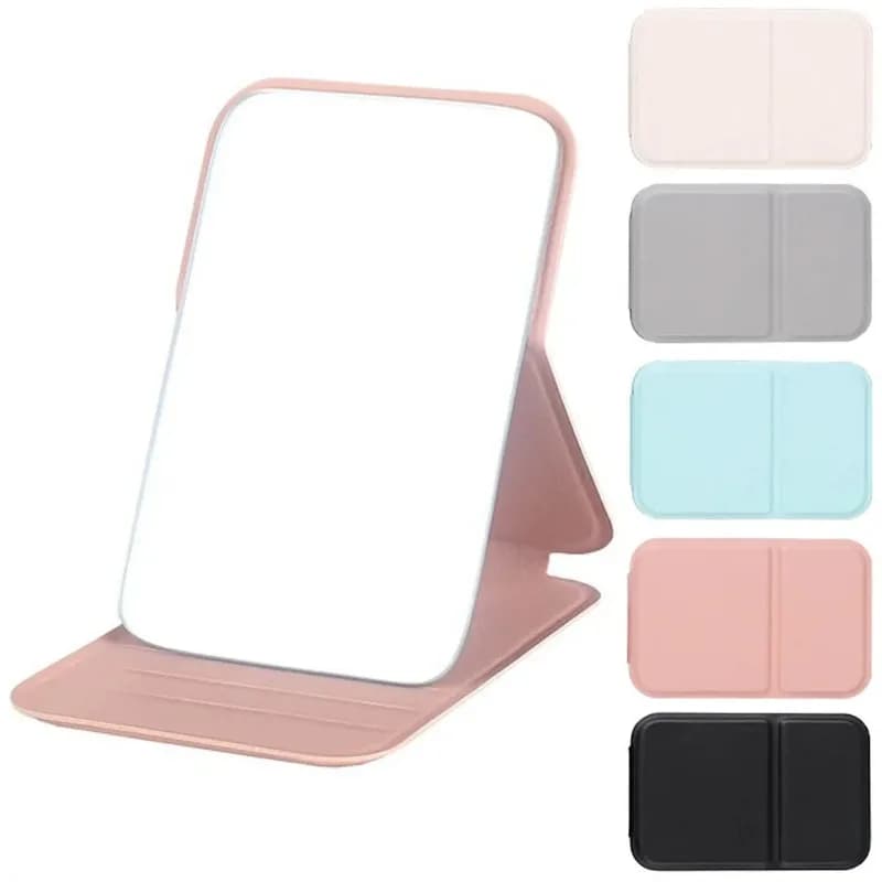 Table Make-up Mirror Simple PU Leather Make-up Mirror Solid Color Compact Pocket Mirror for Folding Students
