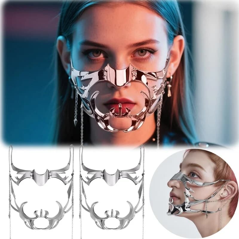 Donna Uomo CyberPunk Liquido Gotico Alieno Accessorio per il viso Orecchino Anello per labbra Maschera di Halloween Gioielli Maschera CyberPunk CyberPunk