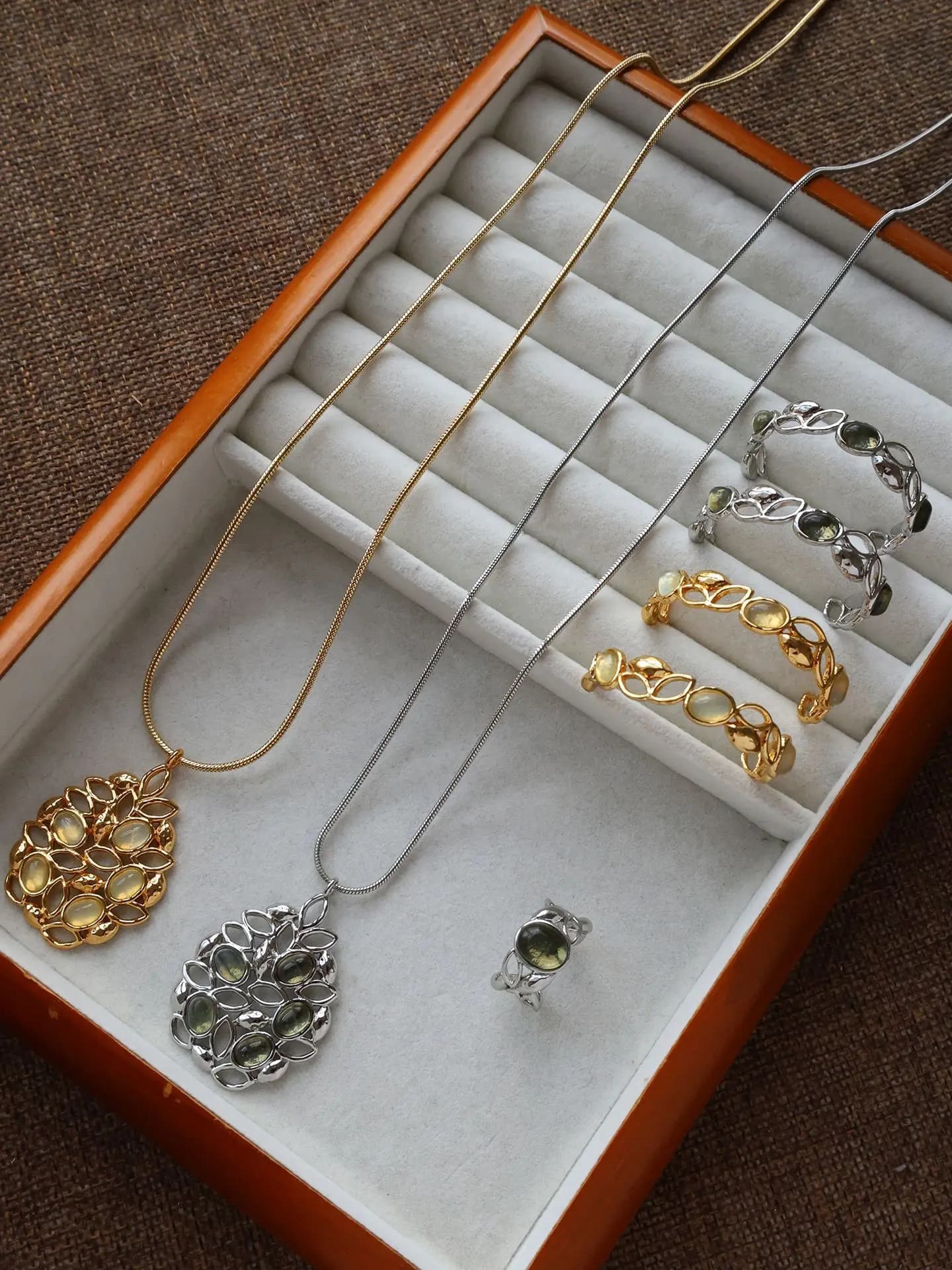 Women Fruit Lemon Hollow Inlaid Jewelry Set 4‑in‑1 Bracelet Earring Ring Necklace Retro Fashion Party Accessory Kit