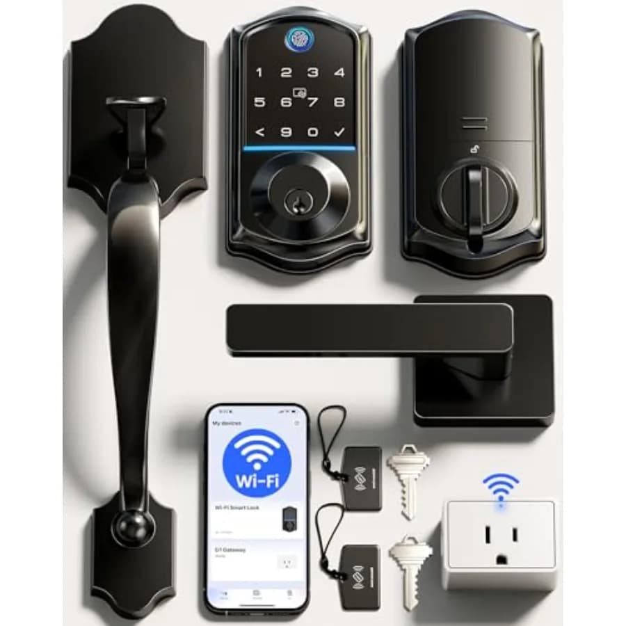 VE017G-H Serratura Intelligente Wi-Fi con Impronta Digitale per Porta d'Ingresso, Controllo Remoto tramite App, Ingresso Senza Chiave, Maniglia con Tastiera Retroilluminata, IP55