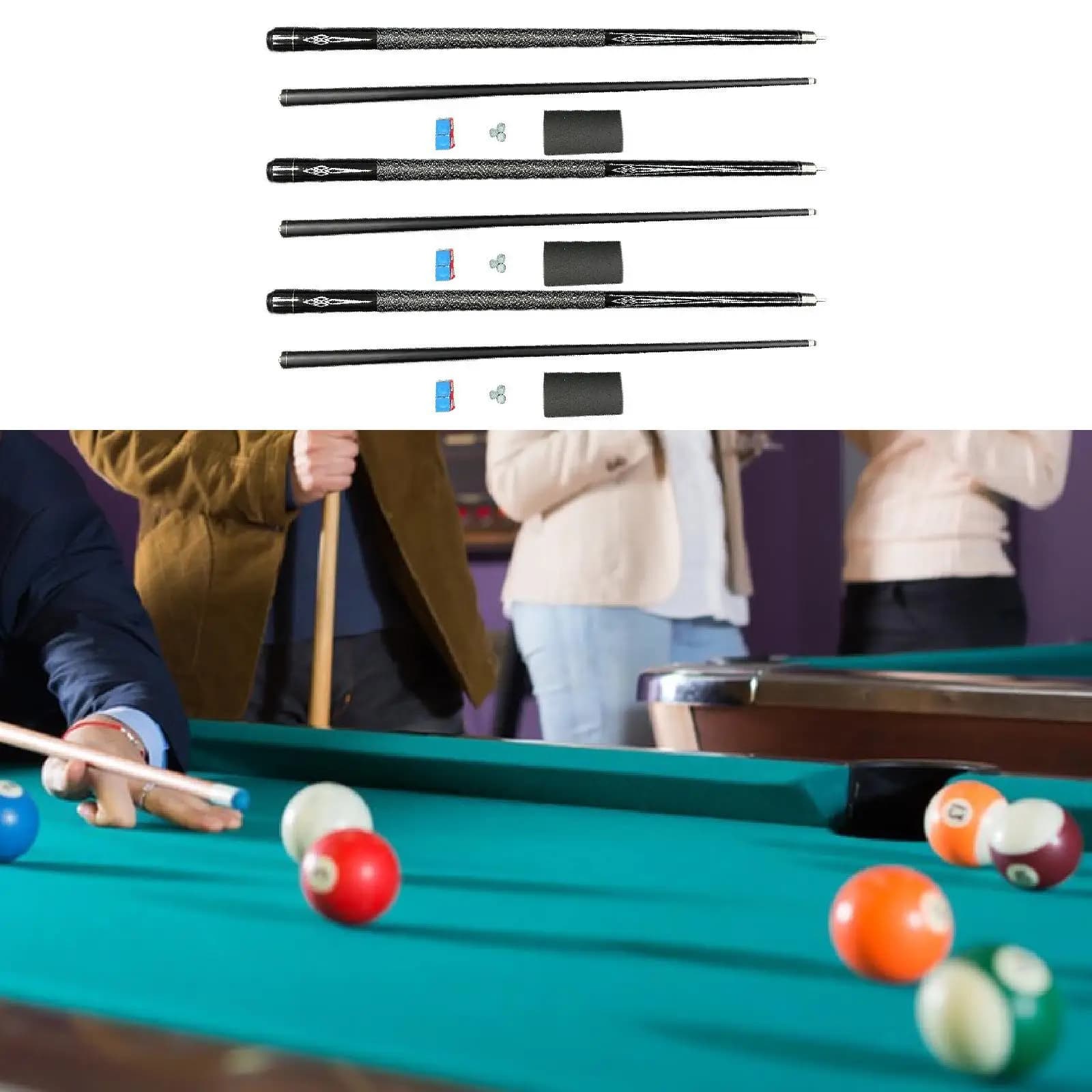 Portable Two Piece Pool Cue Stick Billiards Rod for Adults Home Use with Chalk and Accessories