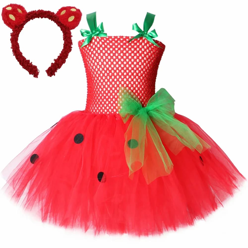Neonate Red Strawberry Tutu Dress Fruits Strawberry Costume per bambini Christmas Carnival New Year Party Tulle Princess Dresses