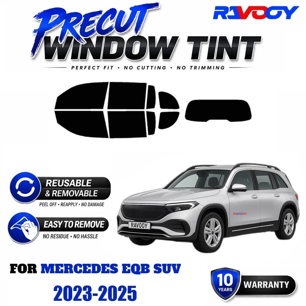 RAVOOY Precut Window Tint, Reusable Removable EPU Film, Custom Fit for Mercedes EQB SUV 2023-2025, UV Heat Protection