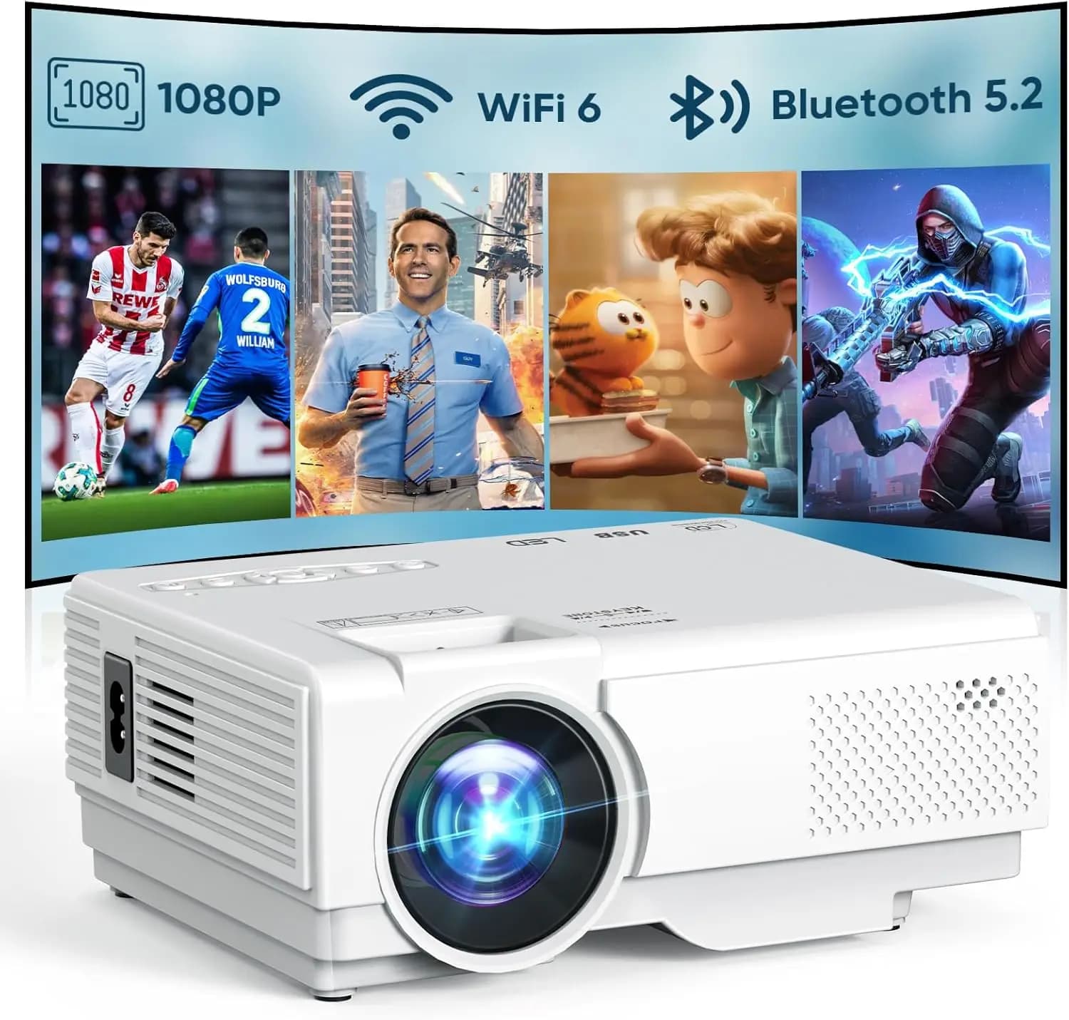 1080P Mini Projector with WiFi & Bluetooth, Outdoor Movie Projector for Home Entertainment, Sync Smartphone Screen