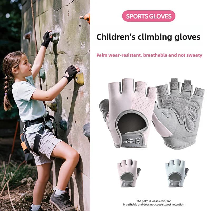 Guanti da allenamento per bambini, antiscivolo, ammortizzanti, mezze dita, per sollevamento pesi, allenamento, ciclismo, traspiranti