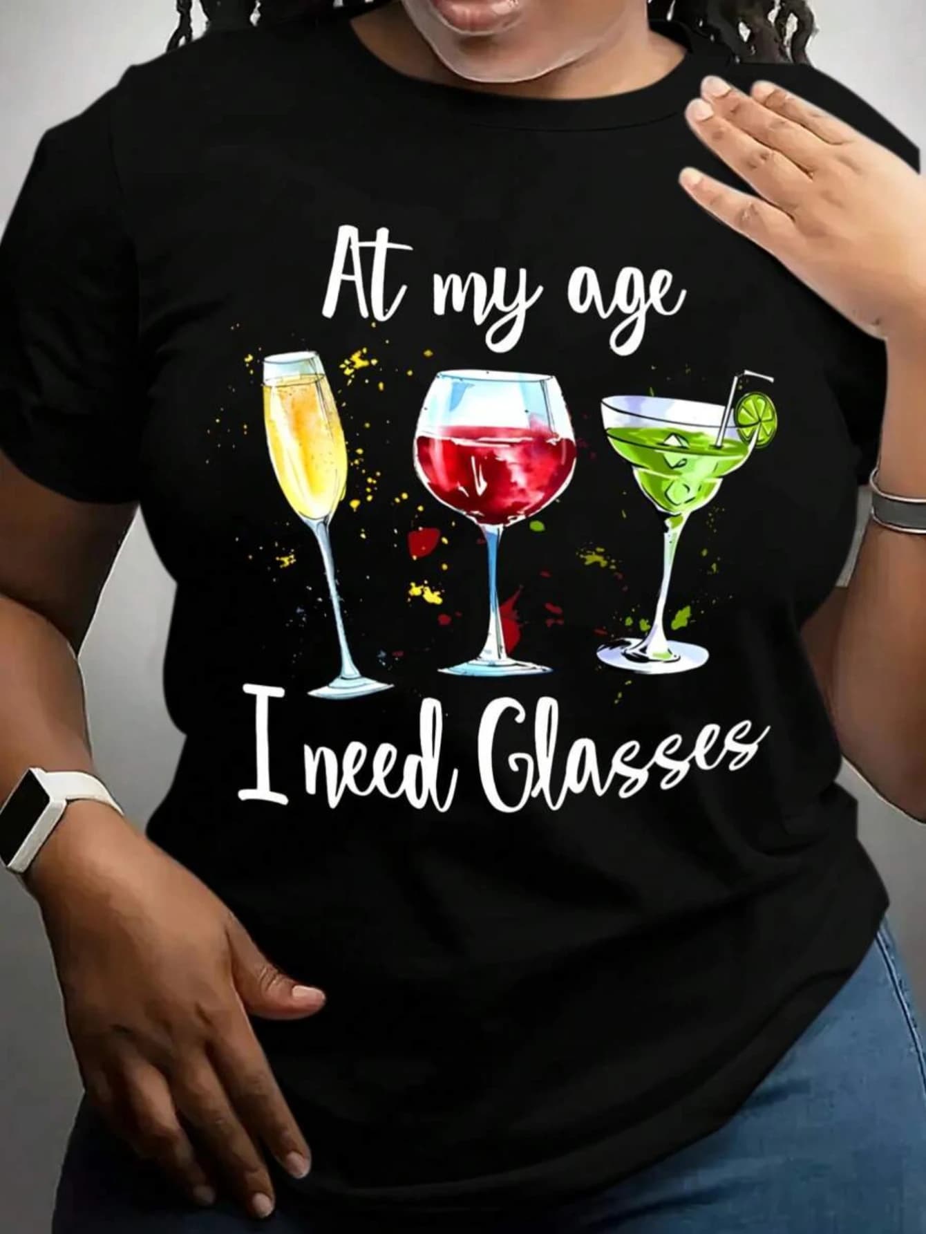 Divertente gioco di parole con bicchieri da vino! T-shirt da donna taglie forti, dolce e fresca, stile sexy e snellente