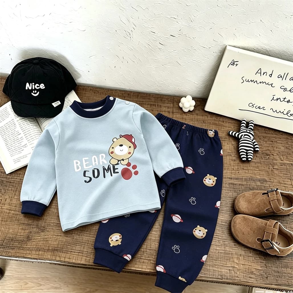 Baby Home Clothing 2Piece Set Long-sleeved Outfits Cartoon Pullovers Pajamas Pants Loose Round Neck Tops Sleepwear Outfits
