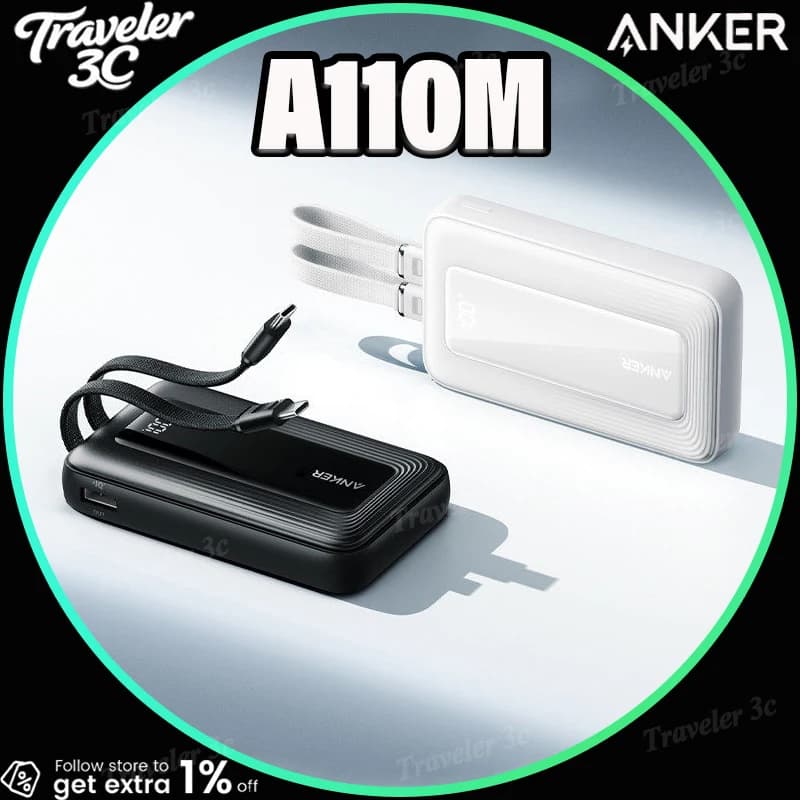 ANKER A110M 45W Fast Charging Portable Power Bank Built-in Dual USB-C Cables Flight Approved For iPhone 17 MacBook Air Model