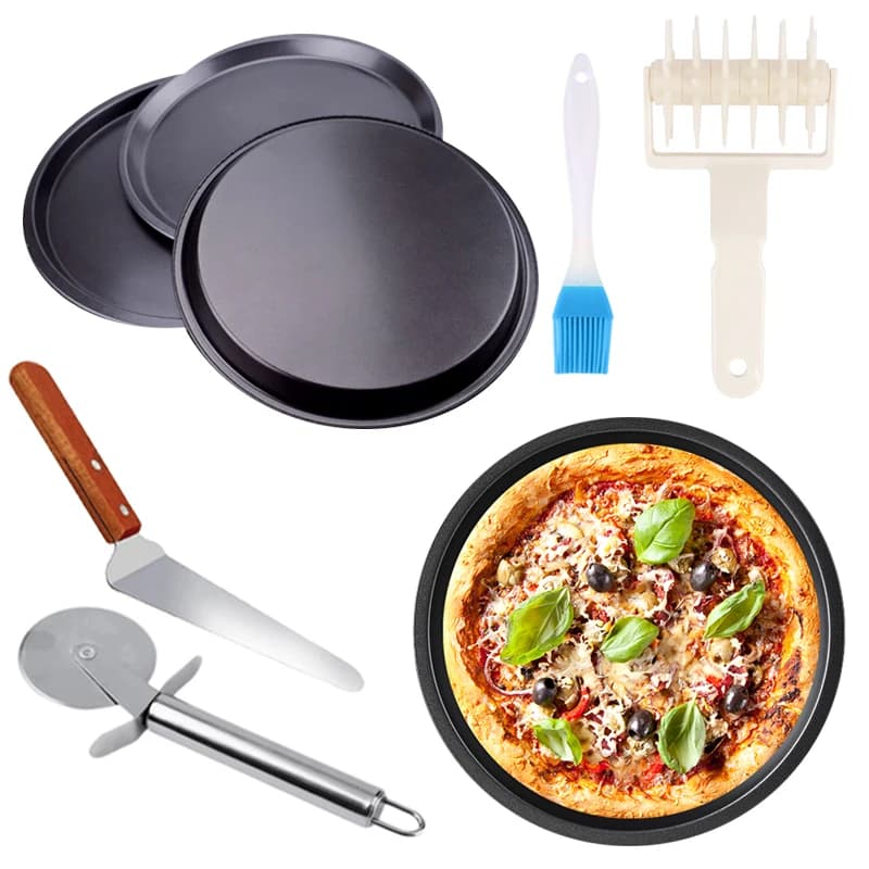 Strumenti per la cottura della pizza Piastra per pizza rotonda da 6/8/9/10 pollici Stampo antiaderente in acciaio al carbonio Spazzola per olio Rullo ad ago Pala Coltello a rotolo ZYF