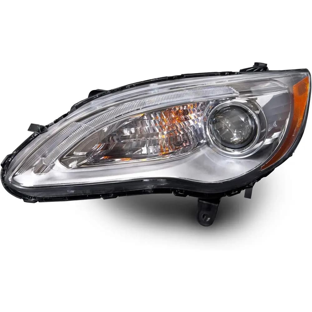 Faro Compatibile con Chrysler 200 2011-2014 Berlina, Alloggiamento Cromato, Proiettore Alogeno, Include Gruppo Faro Sinistro Lato Guida