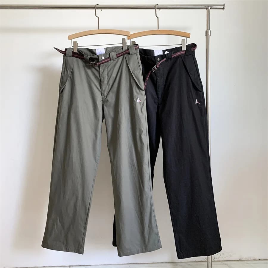 Japanese Roa Irregular Triangle Label Functional Mountain Climbing Camping Pants Men Women Loose Straight Cargo Pants with Belt