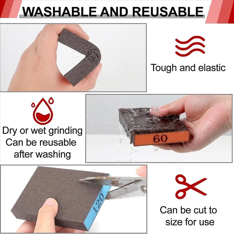 ABFY-8 Confezione di spugna abrasiva, blocchi abrasivi lavabili e riutilizzabili per mobili metallici in legno per cartongesso, grana 60/80/120/220