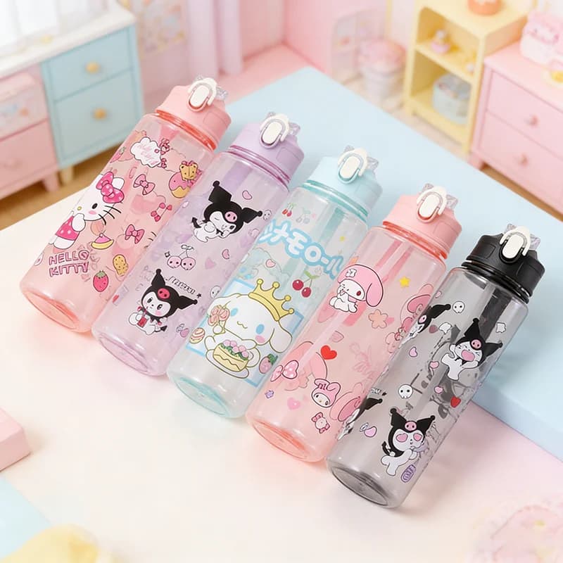 Borraccia d'acqua da 800 ml Hello Kitty con cannuccia a scomparsa, simpatica Kuromi Melody Cinnamoroll, a prova di perdite, grande capacità, per sport all'aperto, idea regalo
