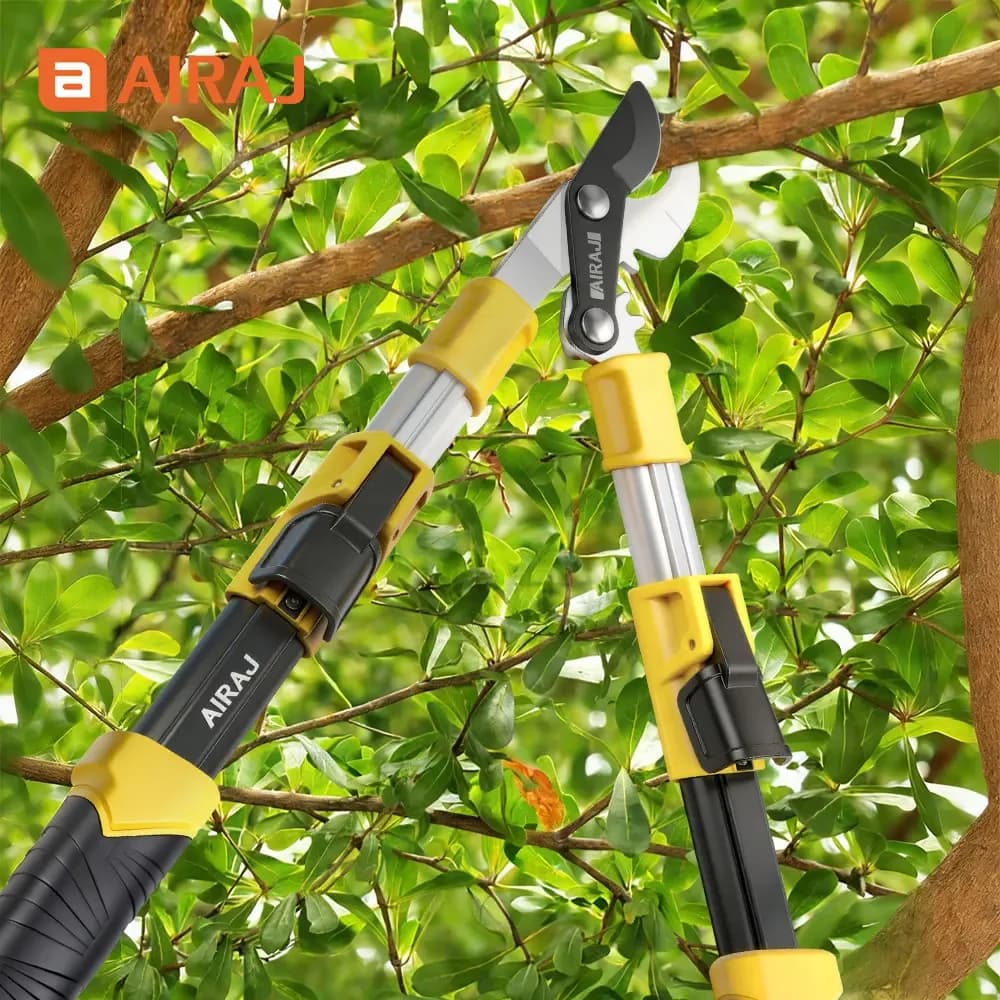 Forbici da Potatura AIRAJ con Manico Estensibile in Alluminio, Troncarami Dentato a Grande Apertura, Forbici Efficienti per Giardinaggio - Lama SK5