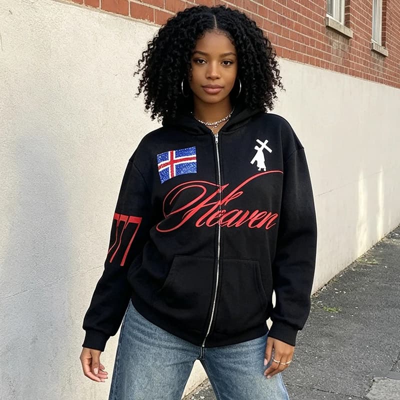 Felpa con Cappuccio Stile Gotico INS con Stampa di Lettere, Design Creativo Americano Punk, Manica Lunga, Moda Autunno Inverno, Casual con Zip, Streetwear