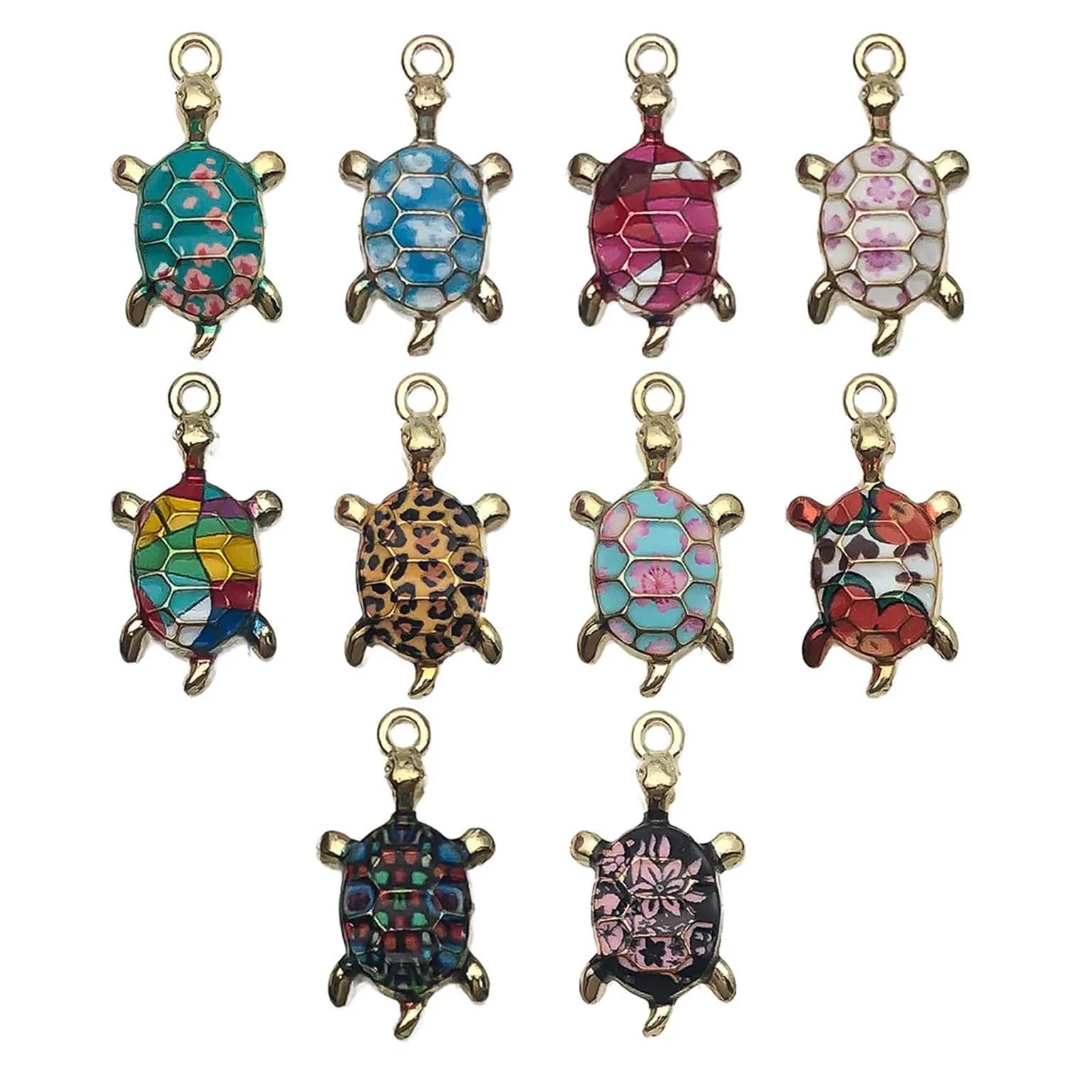 10 pezzi smalto colorato carino stampato tartaruga Charms ciondoli in lega per bracciali fai da te collane orecchini gioielli che fanno accessori