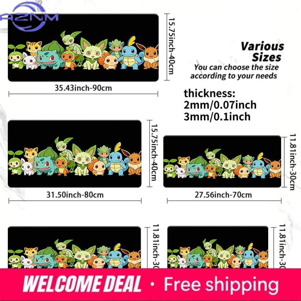 Tappetino per mouse da gioco Pokemon Starters Evolution Lineup nero con base in gomma antiscivolo