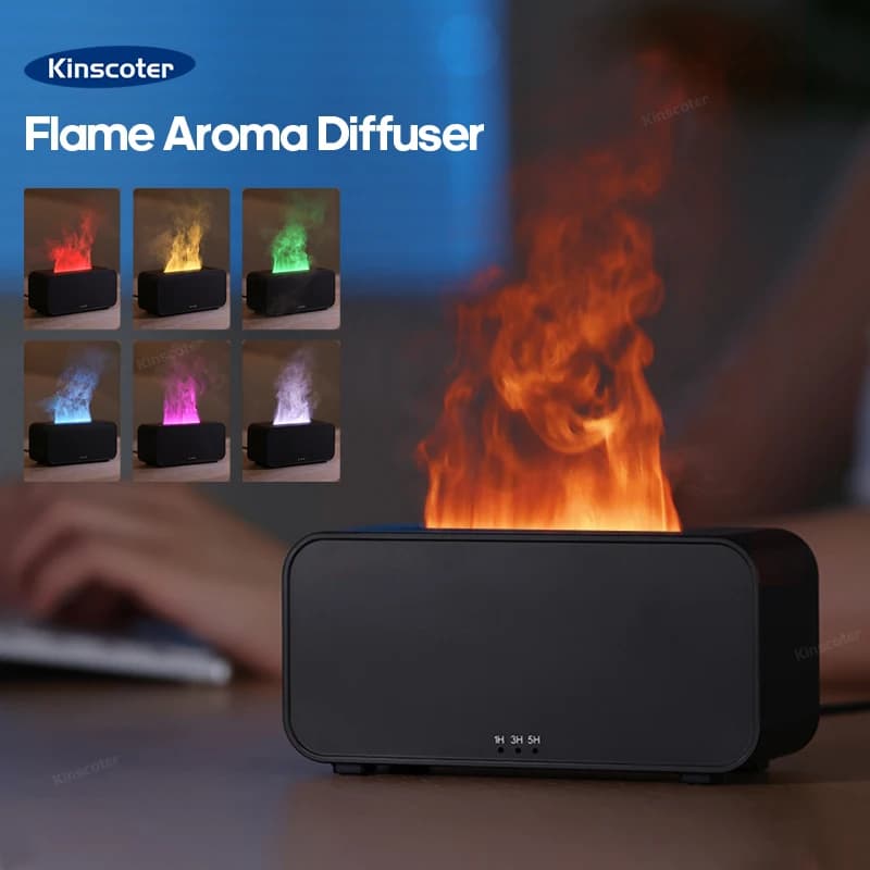 New simulation flame aromatherapy machine mini air humidifier LED colored light humidifier home scent diffuser timer