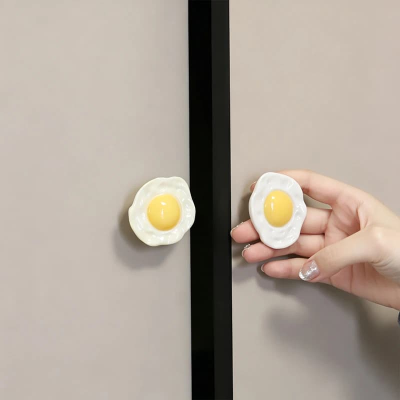 Fried Egg-Shaped Cabinet Pulls, Cute Egg-Shaped Resin Drawer Handles, Perfect for the Kitchen and Living Room, Decorative Small