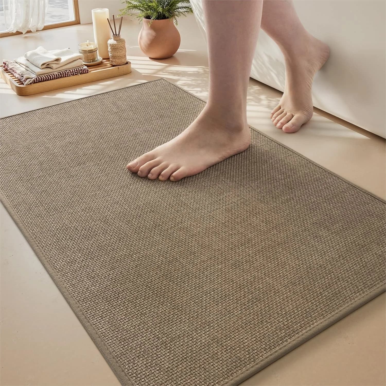 Tappetino da Bagno Antiscivolo Ultra Sottile ad Asciugatura Rapida, Tappeto Assorbente Lavabile per Pavimento 17x24 Khaki