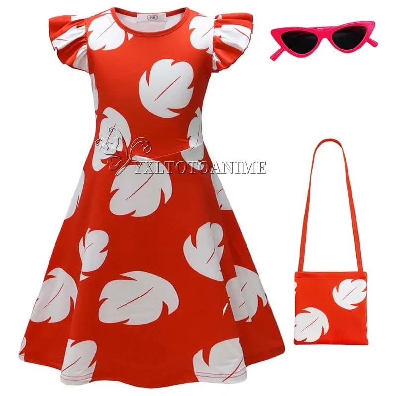 Nuovo Halloween Cosplay Lilo Leaf Dress Principessa Costume Cosplay Manica corta Lunghezza al ginocchio Abiti Anime Figlio Ragazza Abiti casual Co