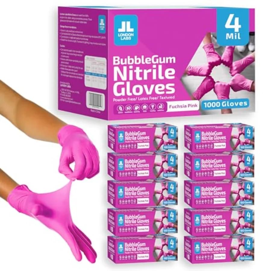 Guanti in Nitrile Rosa Fucsia 4 Mil, Monouso, Senza Lattice, Senza Polvere, Resistenti agli Agenti Chimici, per Uso Medico, Laboratorio e Industria